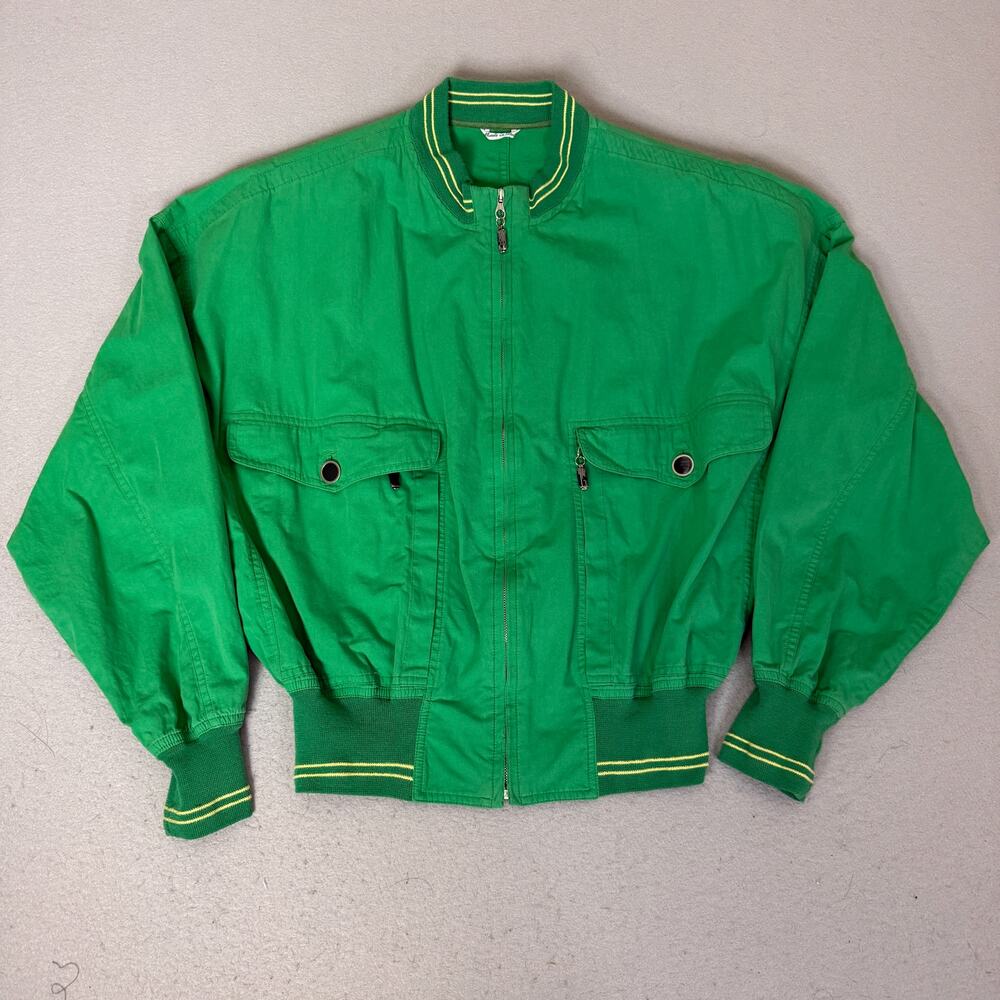 Gianni Versace Green Bomber Jacket Yellow Stripe Ribbed Zip Designer Coat